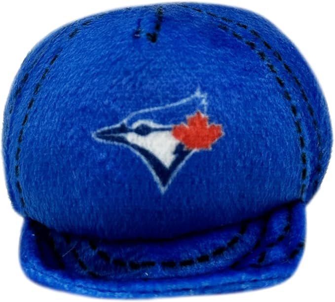 BEST PLUSH CAT TOY - MLB TORONTO BLUE JAYS Complete Set of 3 piece Cat Toys filled with Fresh Catnip. Incld: 1 Baseball Cap Cat Toy, 1 Baseball Cat Toy with Feathers & 1 Beer Bottle. Team LOGOS