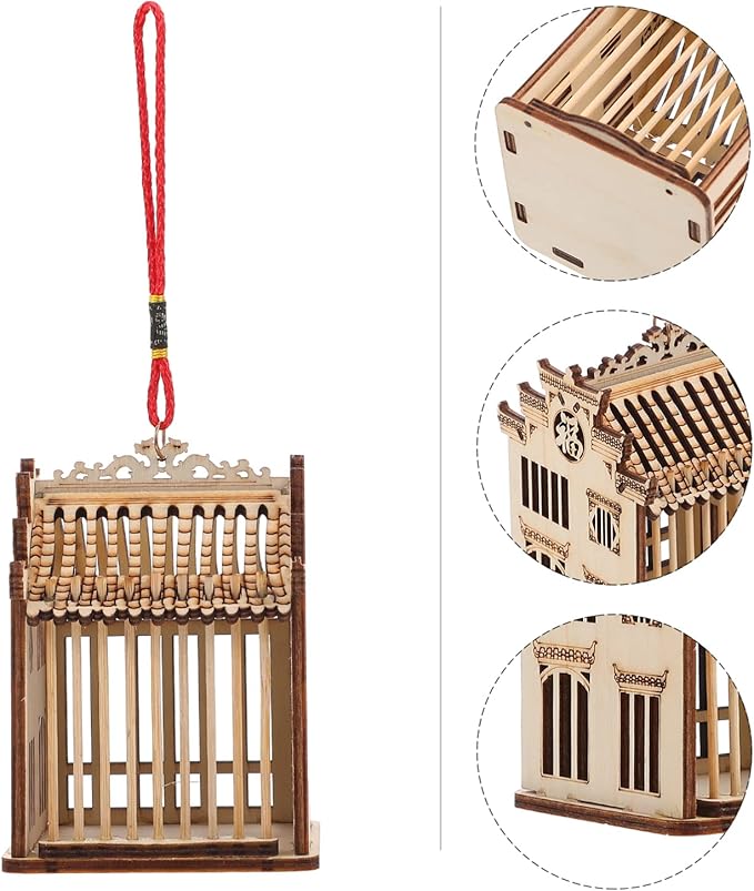Balacoo Wooden House Grasshopper Cage Habitat Box Critter Cages Garden Hanging Insert Cage for Grasshopper Crickets Light Brown 2