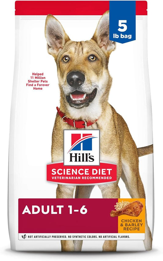 Hill's Science Diet Adult 1-6, Adult 1-6 Premium Nutrition, Dry Dog Food, Chicken & Barley, 5 lb Bag