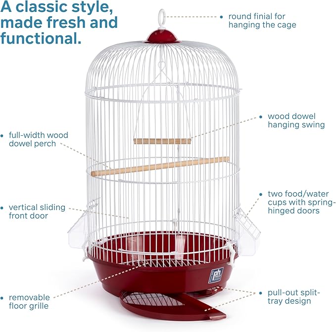 Prevue Hendryx Classic Round Bird Cage, Red, SP31999R,1/2"