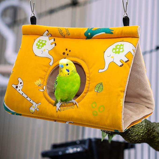 Rypet Winter Warm Bird Nest House - Hanging Hammock Velvet Shed Hut Cage Plush Fluffy Birds Hideaway Sleeping Bed Fuzzy for Parrot Parakeet Cockatiels Budgies Lovebird Small（Yellow）