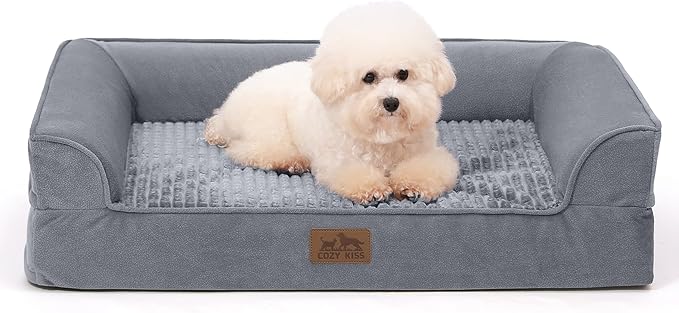 Orthopedic Dog Bed for Medium Sized Dogs,Waterproof Dog Sofa Beds with Sides, Supportive Foam Pet Couch Bed with Removable Washable Cover,Waterproof Lining and Nonskid Bottom,Grey(U-shaped)