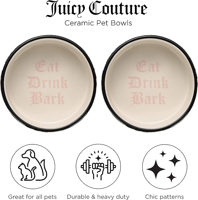Juicy Couture Dog Bowl Set – 2 Piece 16oz Ceramic Dog Bowls, Dishwasher Friendly, Slip & Scratch Resistant Dog Water Bowl, Pet Feeder for Small & Medium Puppy (Leopard)
