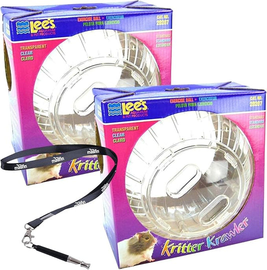 Kritter Krawler, 0.11kg, Clear 7-Inch Hamster Exercise for Small Pets | Bundled with Ss Pet Training Whistle, Hamster, Gentle & Stimulating Environment [Pack of 2]