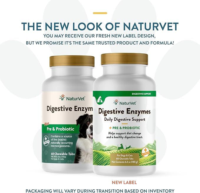 NaturVet – Digestive Enzymes - Plus Probiotics & Prebiotics – Helps Support Diet Change & A Healthy Digestive Tract – for Dogs & Cats (Chewable Tablets, 60 Count)