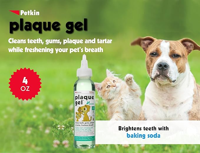 Petkin Plaque Remover Gel – Cleans Teeth and Gums, Removes Plaque and Tartar - Freshens Breath and Whitens Teeth with Baking Soda - Ideal for Daily Use, No Brushing or Rinsing - 4 fl oz