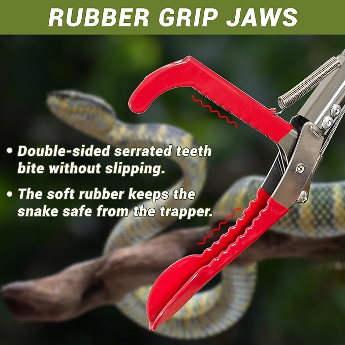 60" Professional Snake Tongs Heavy Duty Reptile Rattle Snake Catcher Wide Jaw Handling Tool Stainless Steel Collapsible Grabber Outdoor Catch Tool with Non-Slip Grip Handle (60inch/150cm)