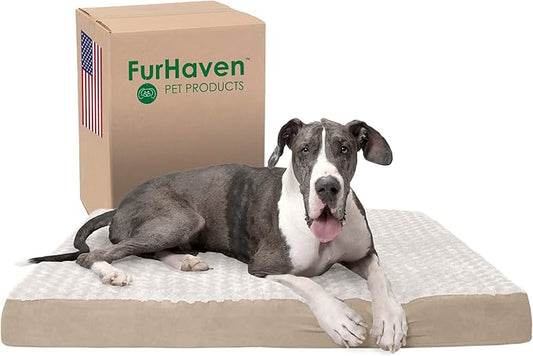 Furhaven Orthopedic Dog Bed for Large Dogs w/ Removable Washable Cover, For Dogs Up to 125 lbs - Ultra Plush Faux Fur & Suede Mattress - Cream, Jumbo Plus/XXL