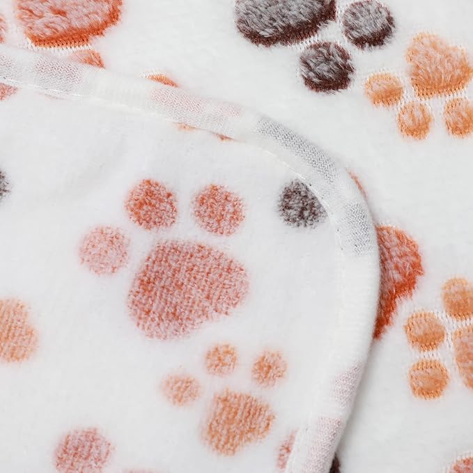 Luciphia 1 Pack 2 Pet Blankets for Dogs Cats, Fleece Print Dog Cat Blankets for Small Medium Large Puppy Kitten, Paw Brown White Medium(30x20 inch)
