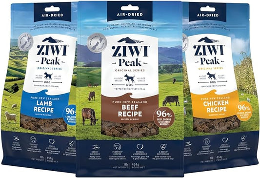 Bundle of ZIWI Peak Air-Dried Dog Food – All Natural, High Protein, Grain Free and Limited Ingredient with Superfoods (Beef, 1.0 lb + Lamb, 1.0 lb + Chicken, 1.0 lb)