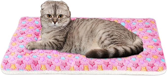 Pet Blanket Premium Fluffy Flannel Cushion Soft and Warm Mat for Dogs Cats Small Size Animal Pink Stars