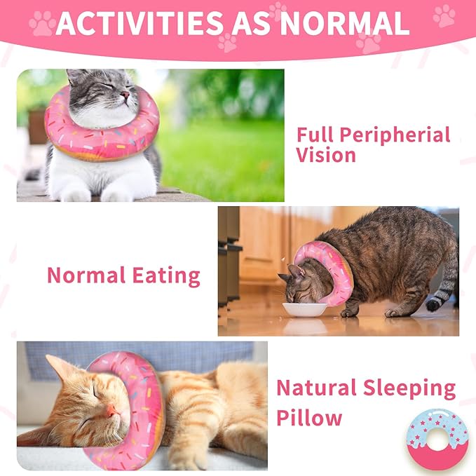 Cat Cone Collar Soft, Cat Recovery Collar for Wound Healing Cute Cat Donut Adjustable Cat Cones to Stop Licking Comfortable Lightweight Neck Elizabethan Collars for Cats Kittens After Surgery