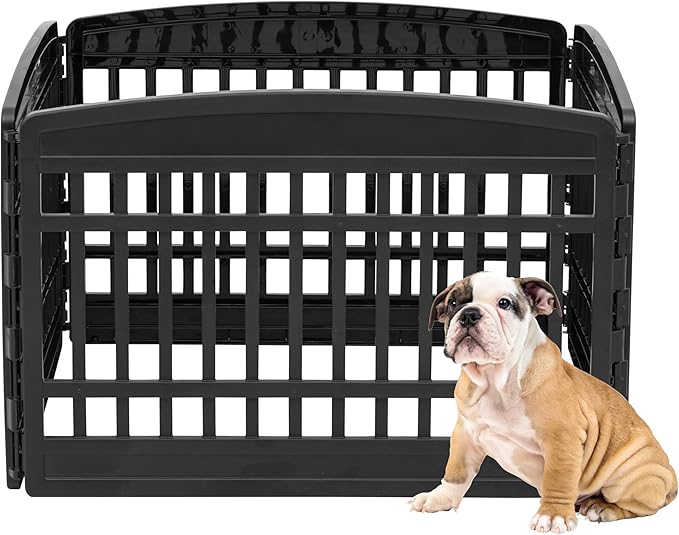 IRIS USA Dog Playpen, 4-Panel 24" Pet Playpen, Puppy Playpen, Indoor/Outdoor Dog Pen, 35 x 35 x 24, Foldable, Fold It Down, Easy Storing, Customizable, Black