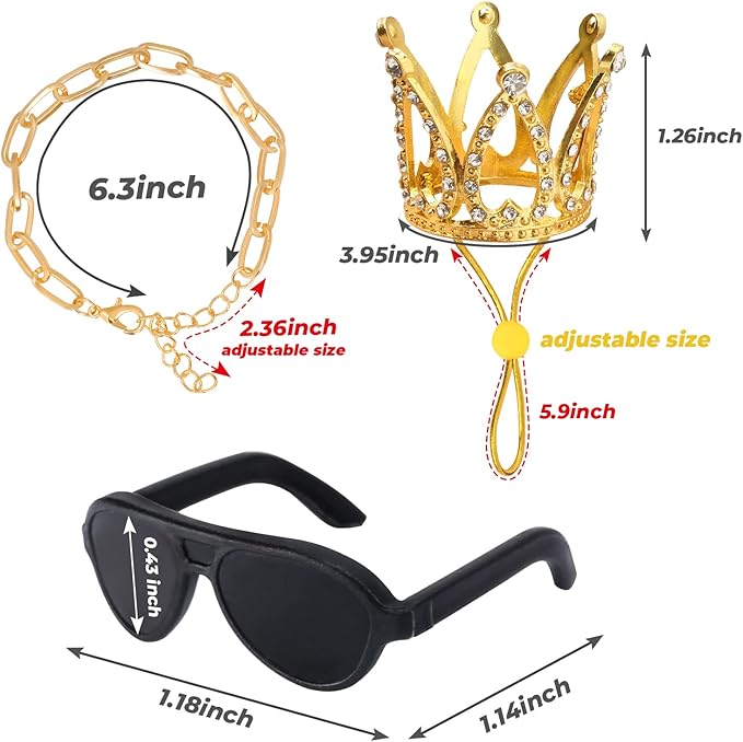 Bearded Dragon Accessories Set Including Crown Necklace Sunglasses with Adjustable Elastic Chin Strap Reptile Clothes Lizards Gecko Chameleon Iguana Frogs for Photo Props Birthday Gift