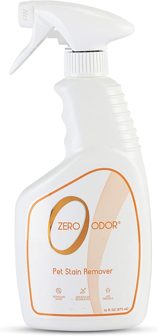 Zero Odor - Pet Stain Remover & Odor Eliminator - Permanently Remove Stain & Odor with Patented Technology Best for Carpet, Furniture, Floors, Pet Bed– Look and Smell Great, 16oz (Over 400 Sprays)