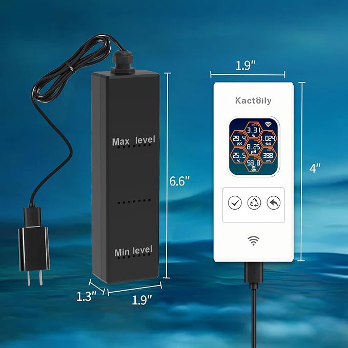 Newest Smart Aquarium Monitor All in One pH/ORP/Salt/S.G/TDS/EC/Temp 24h Online Freshwater and Saltwater Fish Tank Tester (WiFi Version)
