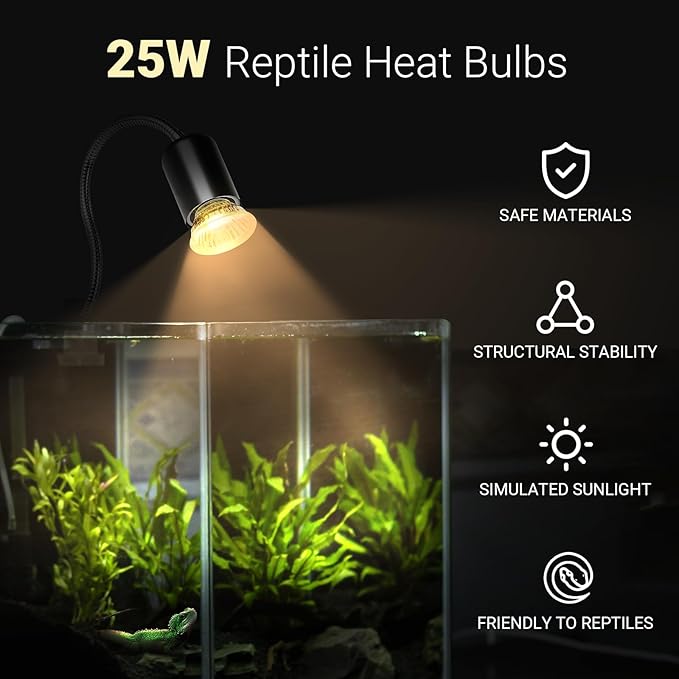 CALPALMY 4-Pack 25W UVA+UVB Reptile Heat Bulbs - Heat and Light for Reptiles and Amphibian Tanks, Terrariums and Cages - Works with Turtle Lizard Various Amphibian Terrarium Heat Lamp Fixtures