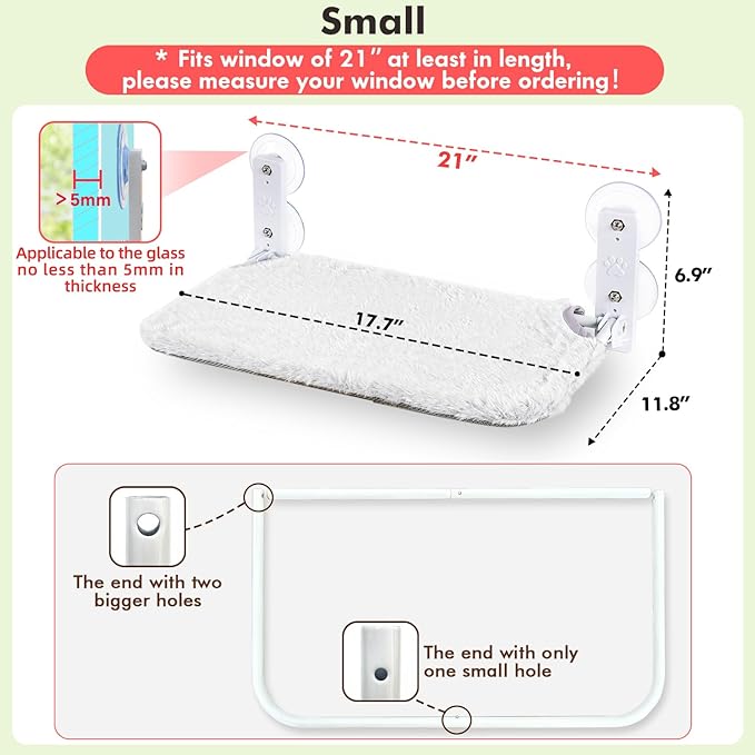 AMOSIJOY Cordless Cat Window Perch, Cat Hammock for Wall with 4 Suction Cups, Anchor&Screw for Two Ways of Installation, Solid Metal Frame and Reversible Cover, Foldable Cat Beds for Indoor Cats