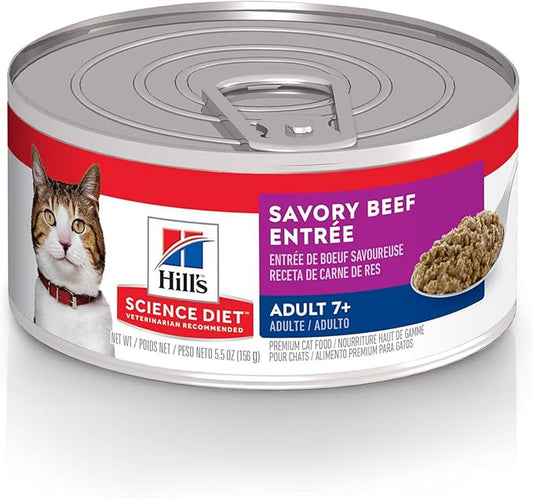 Hill's Science Diet Adult 7+, Senior Adult 7+ Premium Nutrition, Wet Cat Food, Beef Minced, 5.5 oz Can, Case of 24