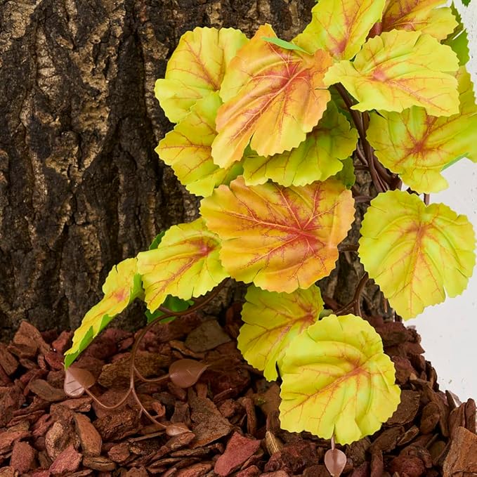 Reptile Plants for Terrarium, Amphibian Habitat Decor Artificial Hanging Plants with Suction Cup - Fake Heuchera Micrantha Yellow