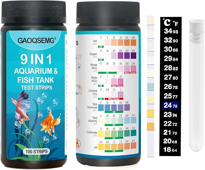 9-in-1 Water Testing Kit Aquarium,100 Strips Aquarium Water Test Strips,Freshwater Saltwater Fish Tank & Pond Fast & Accutate Testing for pH, Hardness, Chlorine, Nitrite,and More