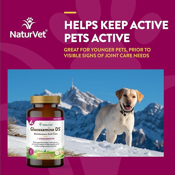 NaturVet Glucosamine DS Level 1 Maintenance Care Hip & Joint Support Pet Supplement for Dogs & Cats –Glucosamine, Chondroitin, Antioxidants –Supports Cartilage, Joint Function – 150 Ct.