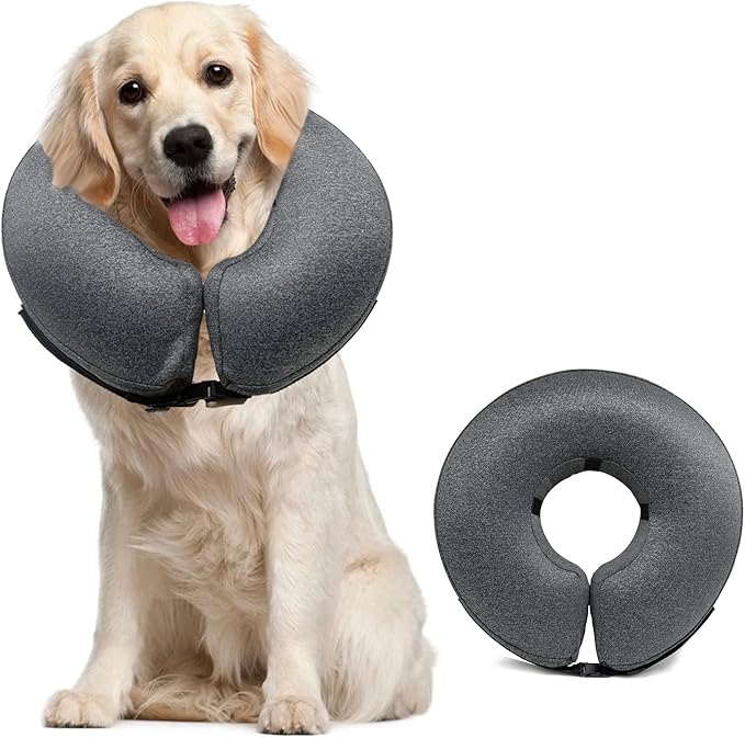 MIDOG Dog Cone Collar, Inflatable Dog Neck Donut Collar Alternative After Surgery, Soft Protective Recovery Cone for Small Medium Large Dogs and Cats Puppies - Alternative E Collar (Gray, L)