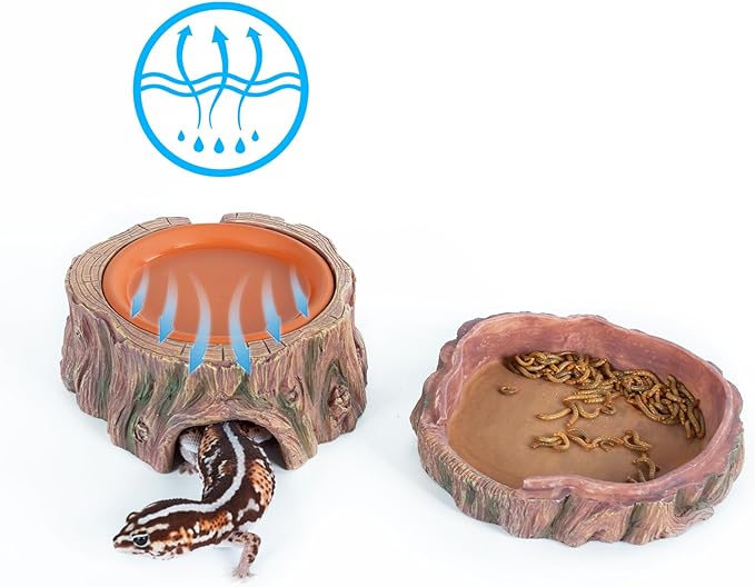 3 in 1 Reptile Hide Cave with Detachable Base & Humidity Dish, Essential Tank Terrarium Decor Humid Hideout Accessories for Small Reptiles Crested Gecko, Leopard Gecko, Lizard, Snake, Crabs