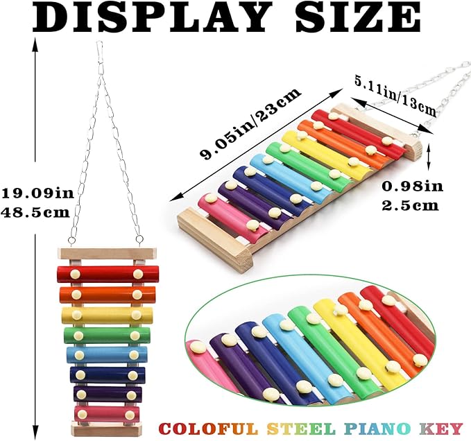 Colorful Bird Xylophone Toy, Suspensible Funny Xylophone Toy with 8 Metal Keys, Bird Cage Toy Accessories for Chicken Bird Parrot Parrot Parakeet Budgies Love Birds