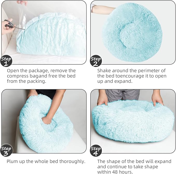 Cat Bed for Indoor Cats,24 Inch Cat Bed & Dog Bed Machine Washable, Fluffy Round Pet Bed Non-Slip, Calming Soft Plush Donut Cuddler Cushion Self Warming for Puppy and Kitten