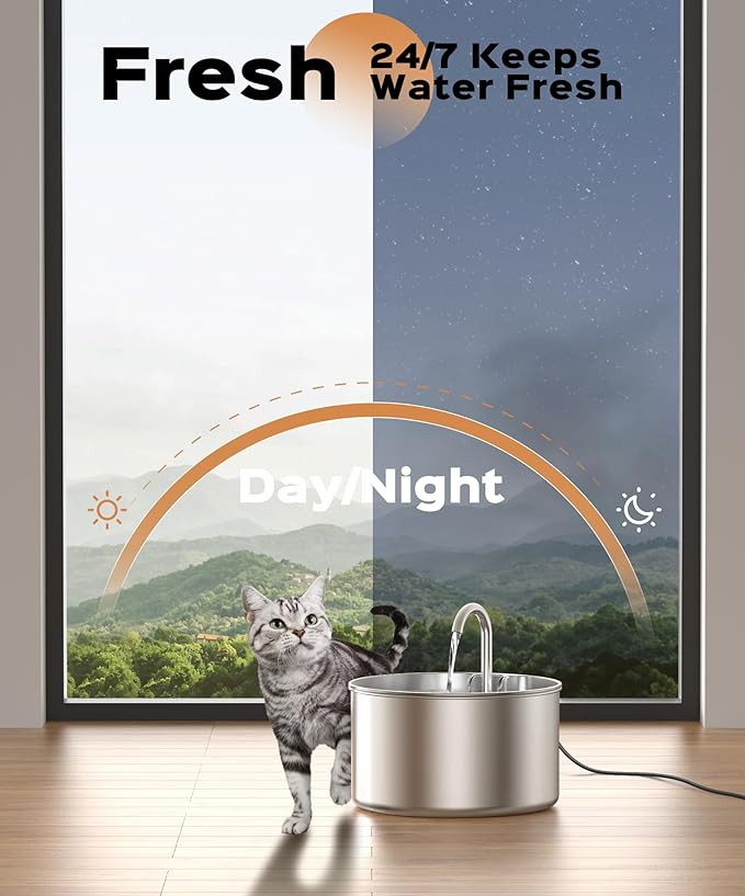 Stainless Steel Cat Water Fountain: Pet Fountains Indoor Metal Automatic Dispenser Cat Waterer Bowls Dog Faucet Bottle Pets 24/7 Running Watering for Drinking Quiet Pump with 1 Filter