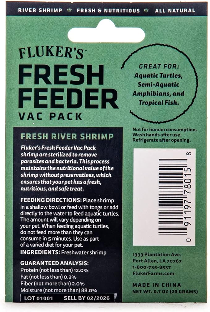 Fluker's Fresh Feeder Vac Pack Shrimp, All Natural and Preservative Free, Great for Insect Eating Reptiles, Birds, Tropical Fish or Small Animals, 0.7 oz