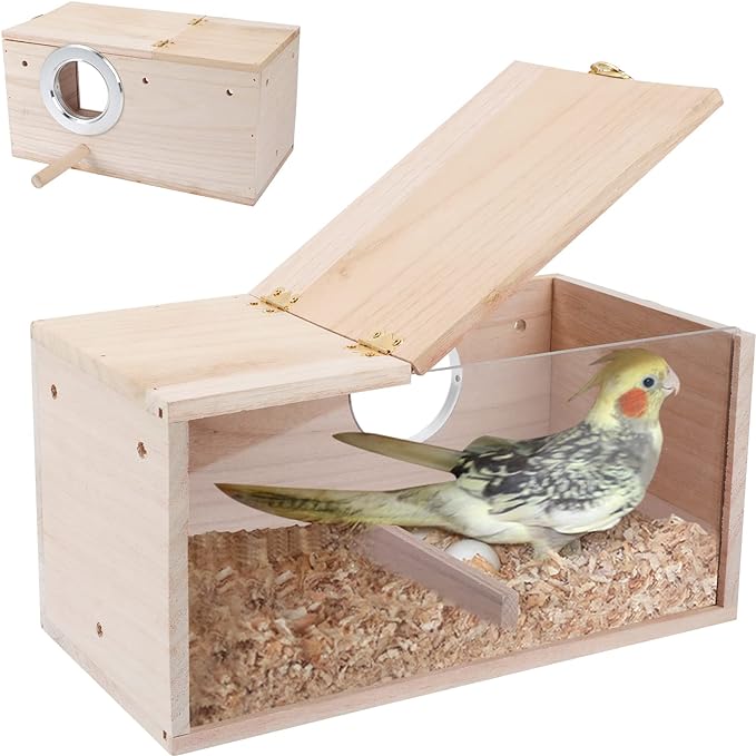 Parakeet Nesting Box Transparent Bird House for Cage Natural Wood Breeding Box for Parrot Parakeet Cockatiel Lovebirds Budgie Conure and Other Small Birds