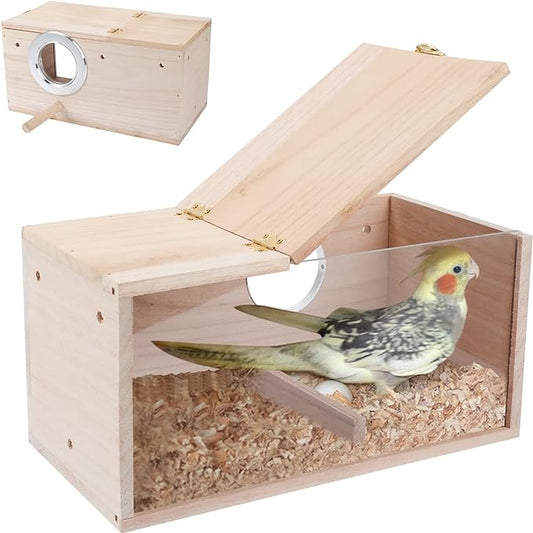 Parakeet Nesting Box Transparent Bird House for Cage Natural Wood Breeding Box for Parrot Parakeet Cockatiel Lovebirds Budgie Conure and Other Small Birds