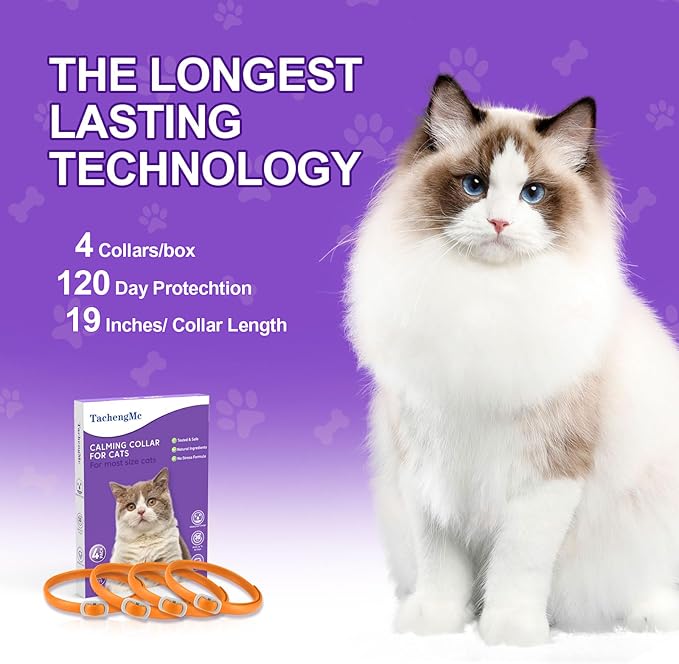 Calming Collar for Cats, 4 Pack Cat Calming Collar, Effective Relief Ancxiety Stress Cat Pheromone Collar, Water-Resistant & Adjustable Cat Calming Collar Fits Cats, Orange