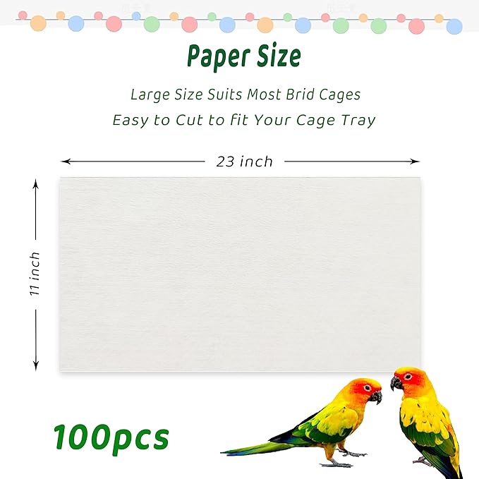 100 Pcs Bird Cage Liner Papers Big Size Cage Paper Liners Disposable Cage Paper Liners Precut Absorbent Cushion Pad Mat Accessories for Pet Bird Parrot