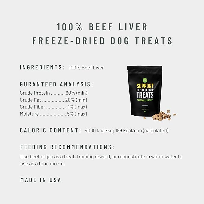 Freeze Dried Superfood 100% Beef Liver Dog Treats, 16 Ounce Bag, Single Ingredient Organ Meat, High Protein, Vision, Skin & Coat Health, Muscle Repair, Grain Free, Gluten Free, Made in USA