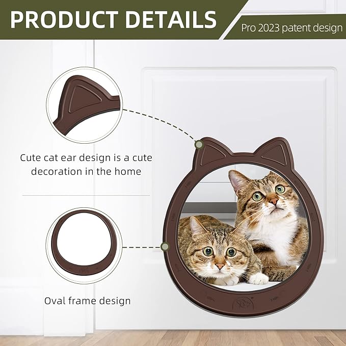 Large Cat Door, Cat Door Interior Door, No Flap Cat Door, Easy to Install, Strong Pet Door for Cat, No Training, Up to 22 LBS, Coffee