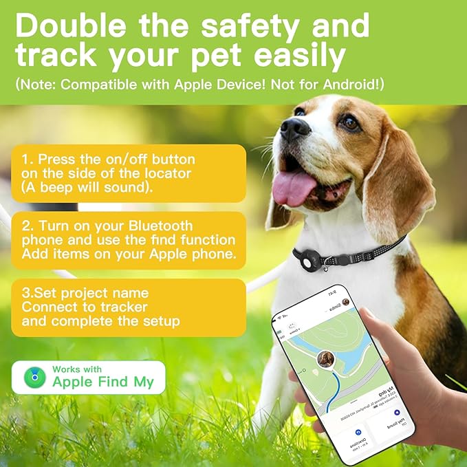 Dog Tracker,Pet Tracker for Dogs(iOS Only),Waterproof Dog Tracker Collar with Safety Elastic Buckle,Dog Collar Tracker Works with Any Collar,No Monthly Fee,Support Apple Find My App not for Android