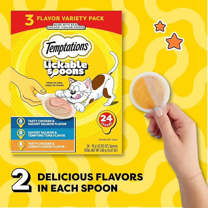 Temptations Lickable Spoons Adult Wet Cat Treat, 10 Grams, Variety Pack of 48