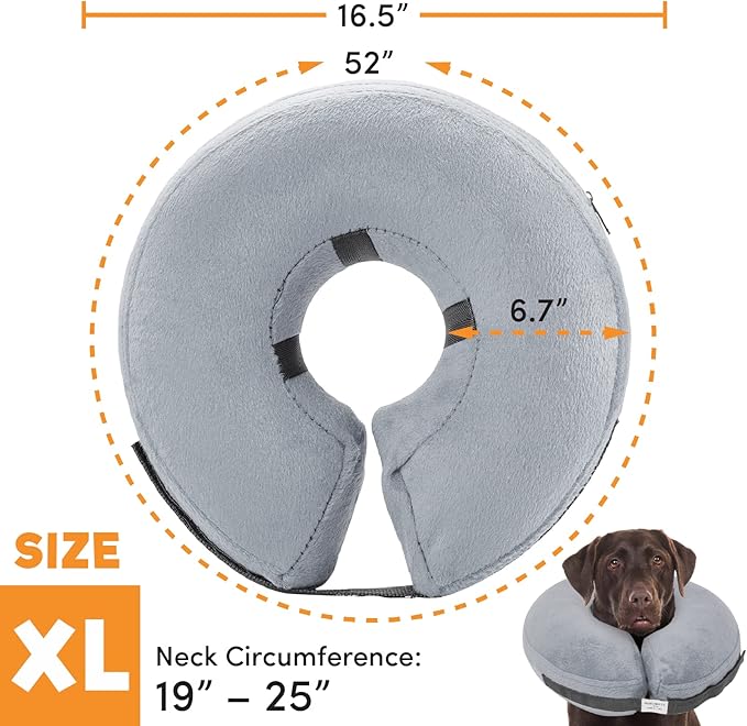 BENCMATE Protective Inflatable Collar for Dogs and Cats - Soft Pet Recovery Collar Does Not Block Vision E-Collar (X-Large, Grey)