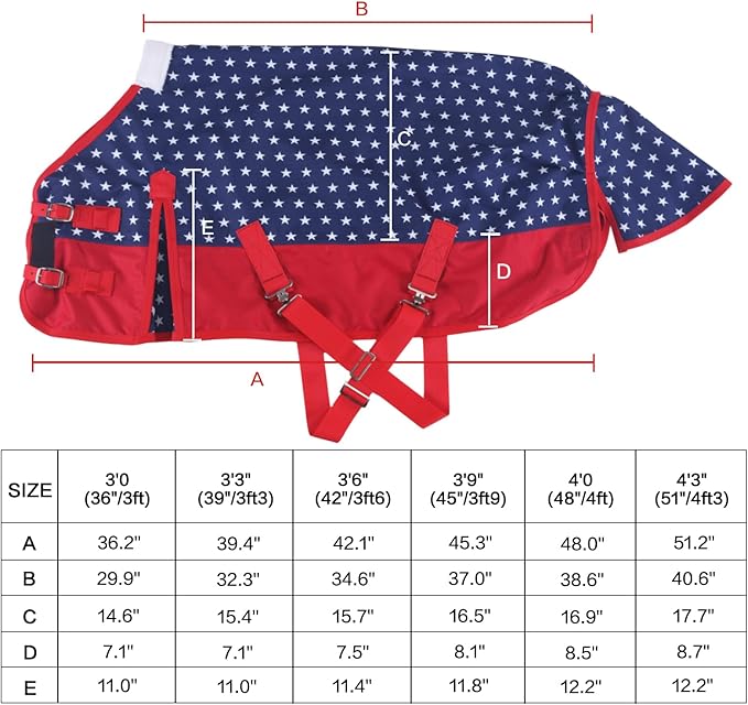 Mini Horse/Pony/Foal/Miniature Size 36"-51" Lightweight Waterproof & Breathable 1200 Denier Turnout Blanket with No Filling Star 51"