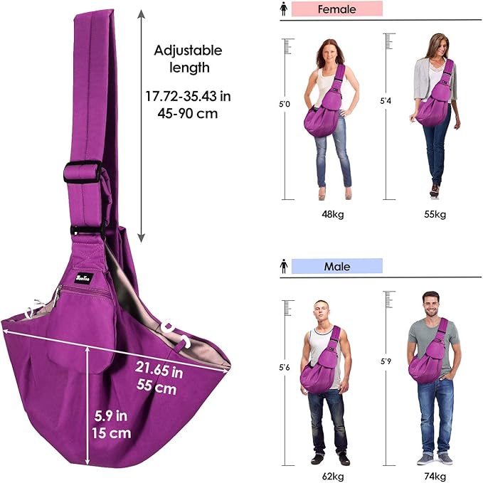 SlowTon Dog Carrier Sling - Thick Padded Adjustable Shoulder Strap Dog Carriers for Small Dogs, Puppy Carrier Purse for Pet Cat with Front Zipper Pocket Safety Belt Machine Washable (Fuchsia M)