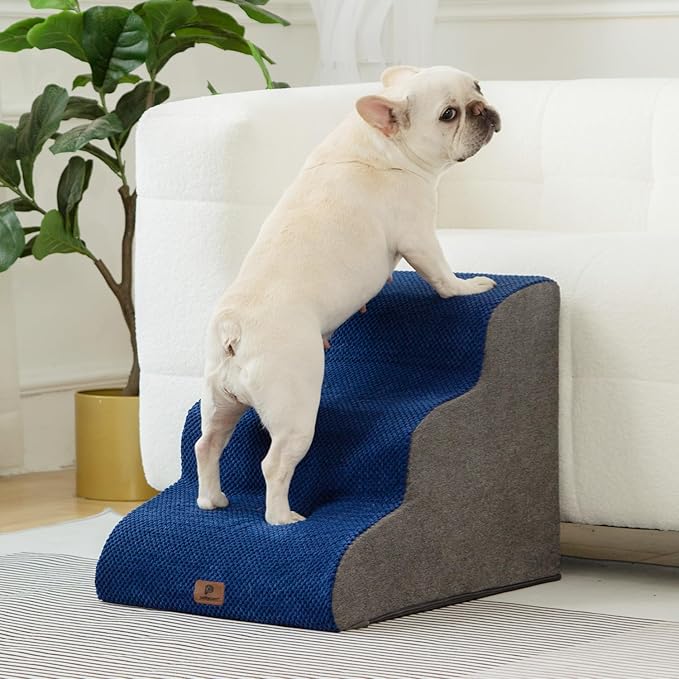 Dog Stairs Ramp for High Beds and Couch,Curved Dog Steps for Small Dogs and Cats Pet Stairs Non-Slip Balanced Portable Pet Step Indoor, 2 Steps,Navy Blue