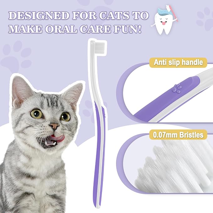 Cat Toothbrush Complete Kitty Dental Care Kit with Teeth Whitening Tracker - Premium Brushes for Cats, Easy Oral Hygiene & Gap Cleaning-cat