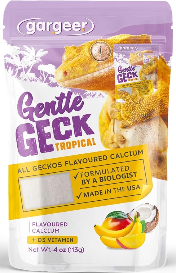 4oz Gecko Calcium with Vitamin D3, Phosphorus-Free, Ultrafine Powder. Ready to Use Supplement for Geckos and Fruit-Eating Reptiles. Pure Dust with Real Organic Fruits. Made in The USA