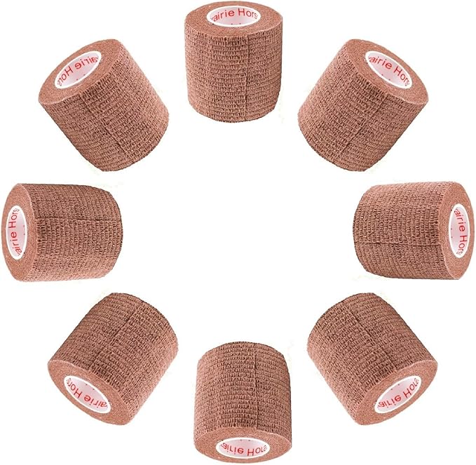 2 Inch Vet Wrap Tape Bulk (Brown) (Pack of 12) Self Adhesive Adherent Adhering Flex Bandage Grip Roll for Dog Cat Pet Horse