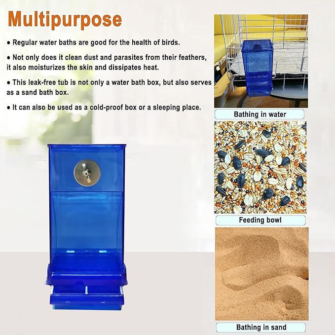 Parrot Automatic Feeder No Mess Bird Feeder Food Container Feeding Station Foraging Cage Accessories Acrylic Suitable for Parrot Cockatoo Canary Love Bird (Blue)