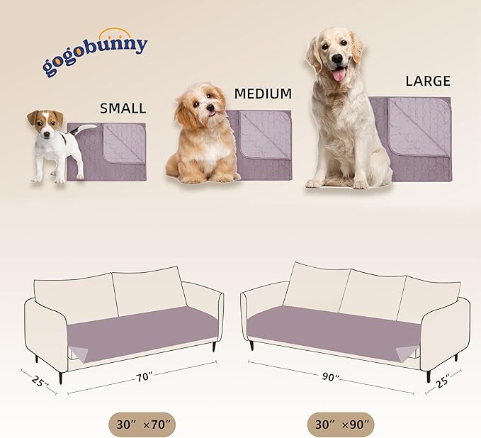 gogobunny 100% Double Sided Waterproof Dog Blanket Soft Pet Bed Cover Reversible Protect Furniture Couch Sofa Car for Puppy Large Dog Cat (Dark Sea Fog/Light Sea Fog, 30x90 Inch (Pack of 1))
