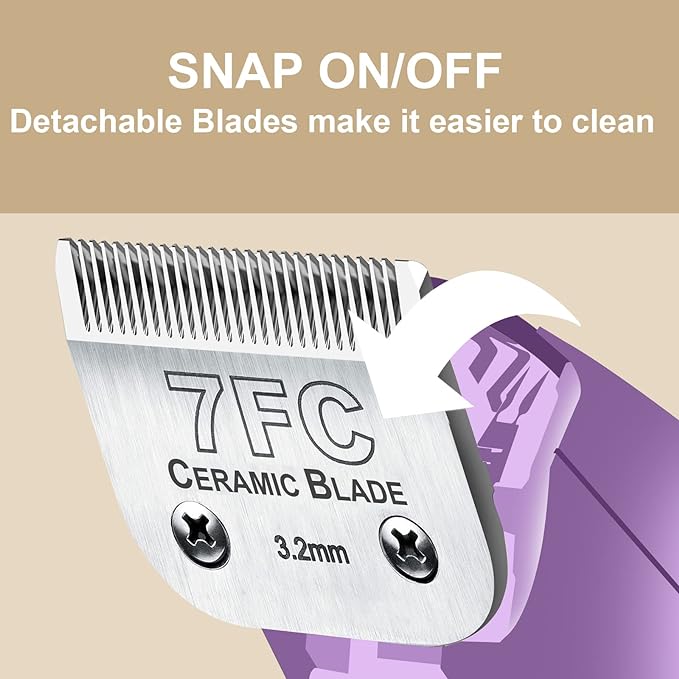 2 Pack Detachable Pet Dog Grooming Clipper Ceramic Blades,Compatible with Andis Size-7FC Cut Length 1/8"(3.2mm),Compatible with Oster A5 Wahl KM10 Series Clippers